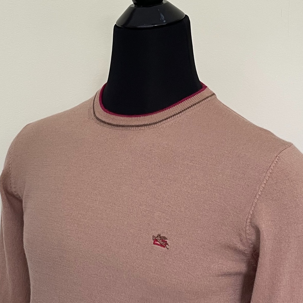New Etro Sweater Crew Neck Virgin Wool Beige Camel Pullover Sweater Etro Italy
